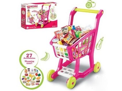 Dětský nákupní vozík s příslušenstvím růžový