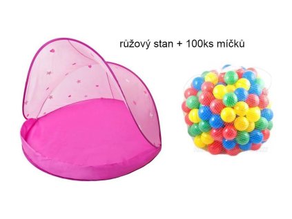 Paradiso plážový stan se 100ks míčků růžový