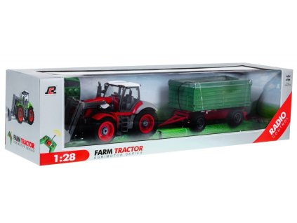 RC traktor se zeleným přívěsem 1:28 27MHz