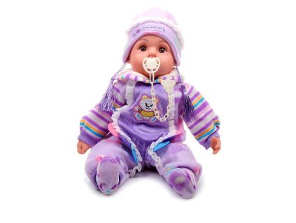 Doris Mluvící panenka s dudlíkem fialová s proužky