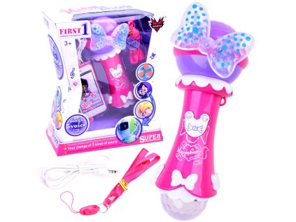 Dětský mikrofon karaoke s nahráváním a světly růžový