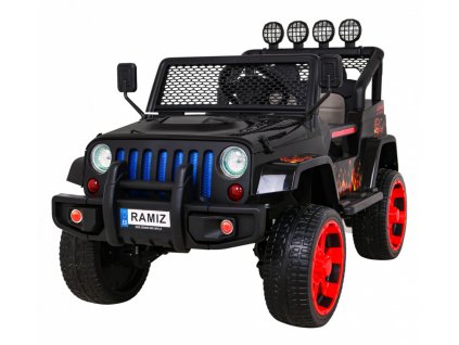 Ramiz Jeep Raptor 4x4, kožená sedačka, 2 místné černé s plameny