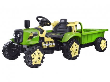 Elektrický traktor s přívěsem zelený
