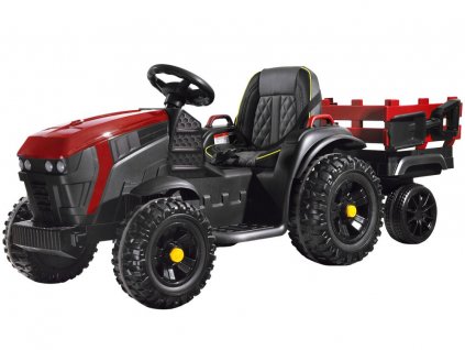 Elektrický farmářský traktor s přívěsem červený