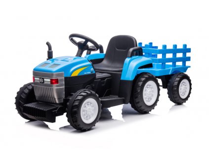 Dětský elektrický traktor New Holland s přívěsem modrý