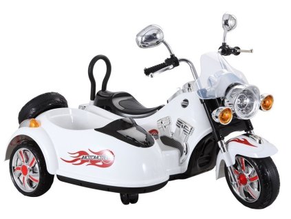 Dětská elektrická motorka Chopper s postranním vozíkem bílá