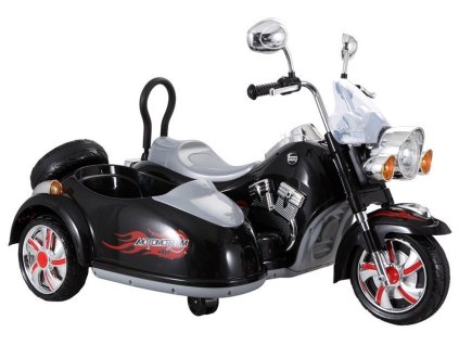 Dětská elektrická motorka Chopper s postranním vozíkem černá