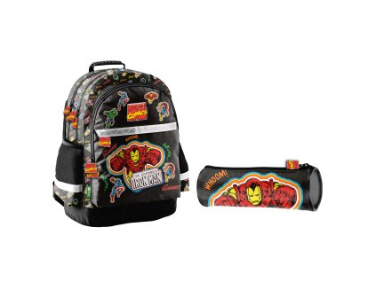 Paso Školní set tříkomorový batoh + pouzdro Iron Man
