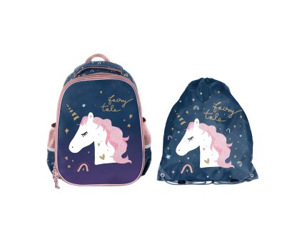 Paso Školní set dvoukomorový batoh + vak na záda Jednorožec