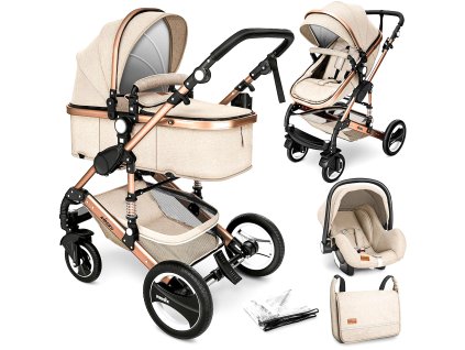 Kiduku Kombinovaný kočárek 3v1 Béžový