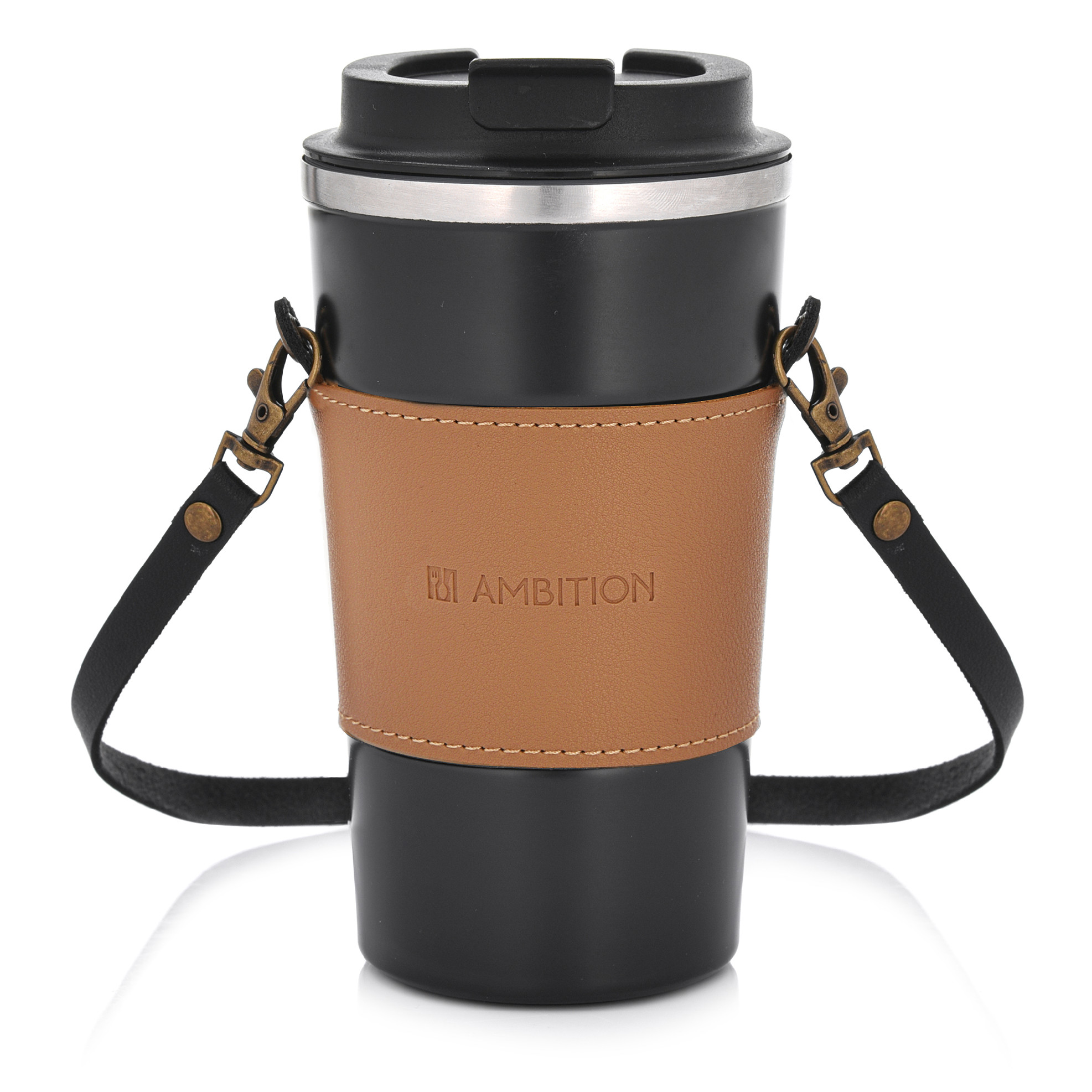 Hnědo-černý termohrnek s páskem Camel 500 ml AMBITION