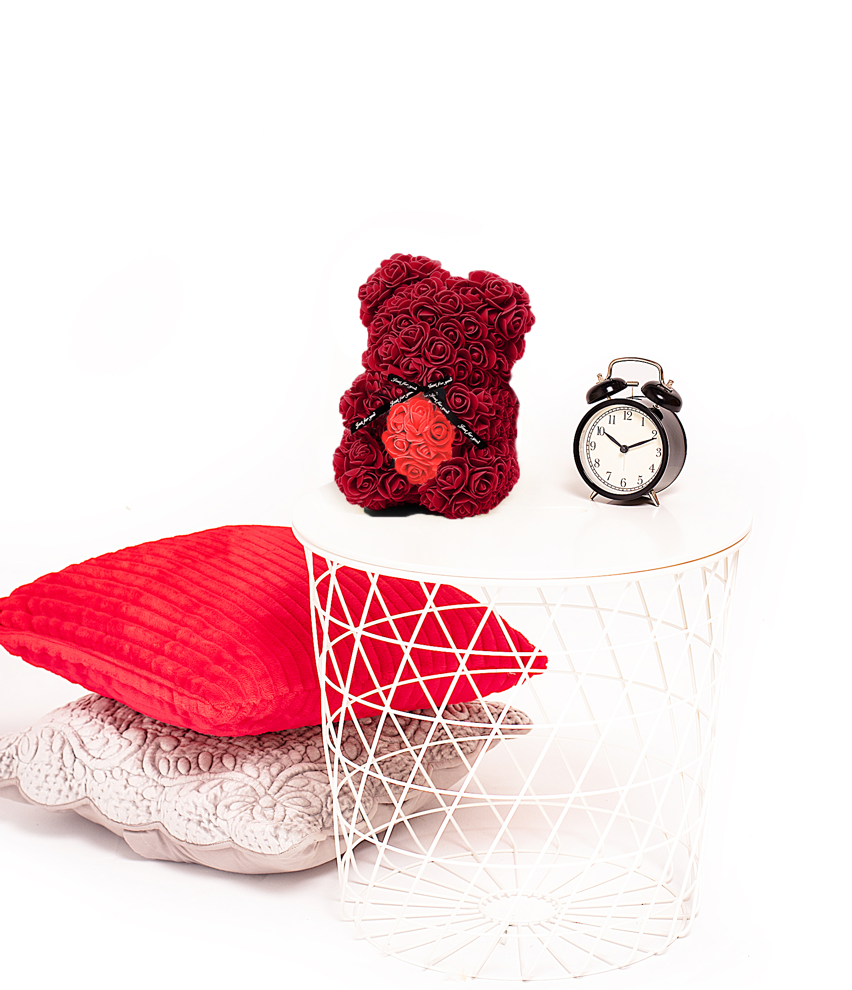 Tomido Medvídek z růží Rose Bear Bordový se srdcem 25 cm