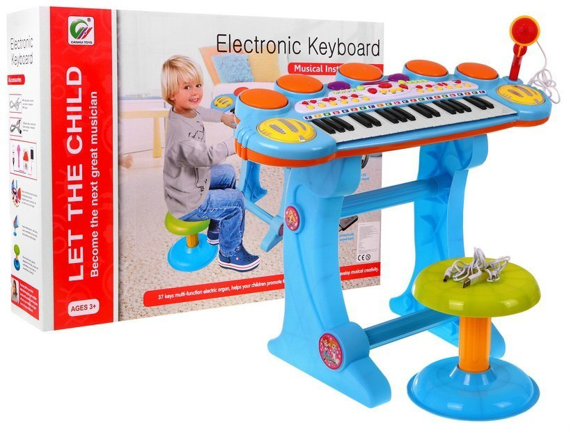 Dětské klávesy s mikrofonem a židličkou modré
