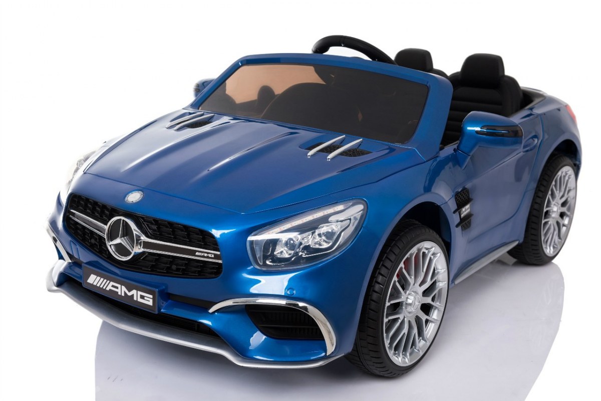 Mercedes AMG SL65 pro děti Modrá barva + Dálkové ovládání + Nosič zavazadel + Nastavení sedadla + MP3 LED + Pomalý start