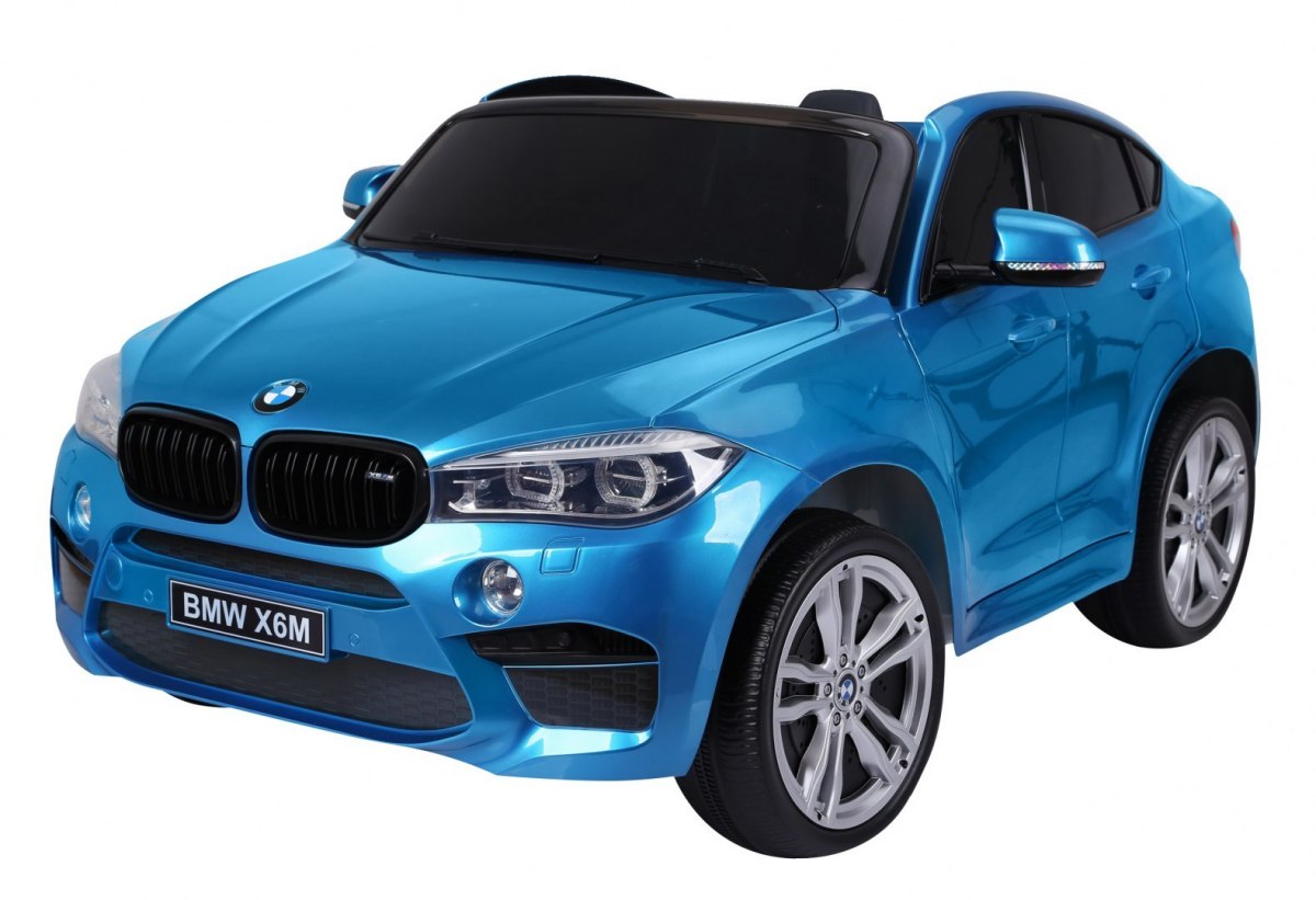 BMW X6M XXL pro 2 děti Modrá barva + Pilot + Eco kůže + Bezpečnostní pásy + Pomalý start + MP3 + LED
