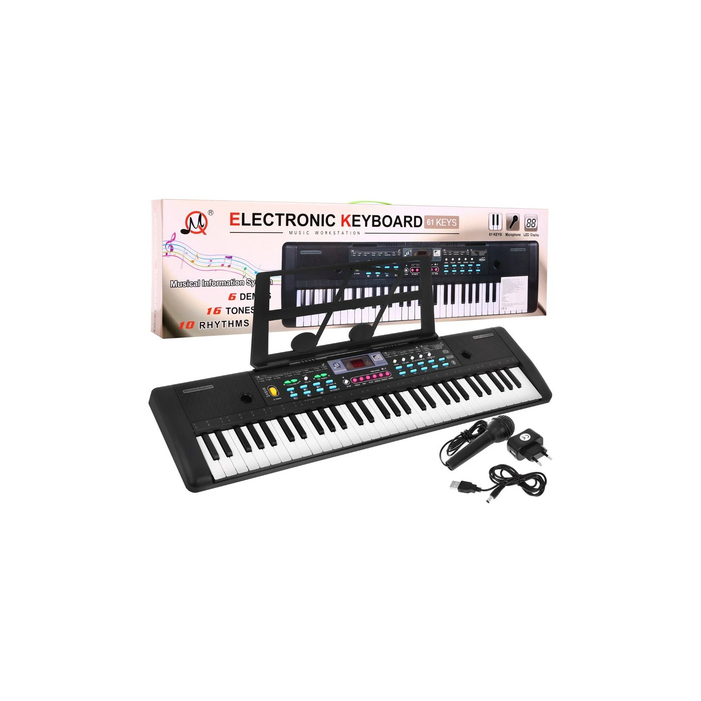 Keyboard pro děti s mikrofonem a stojanem na noty