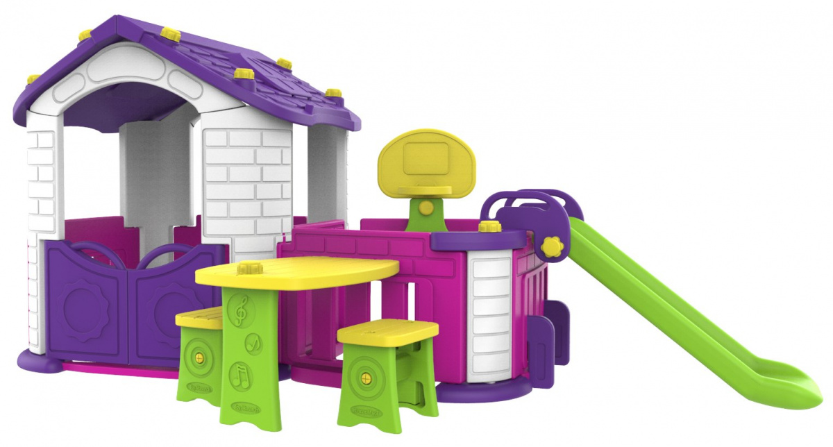 Dětský zahradní domeček se skluzavkou a stolečkem fialový