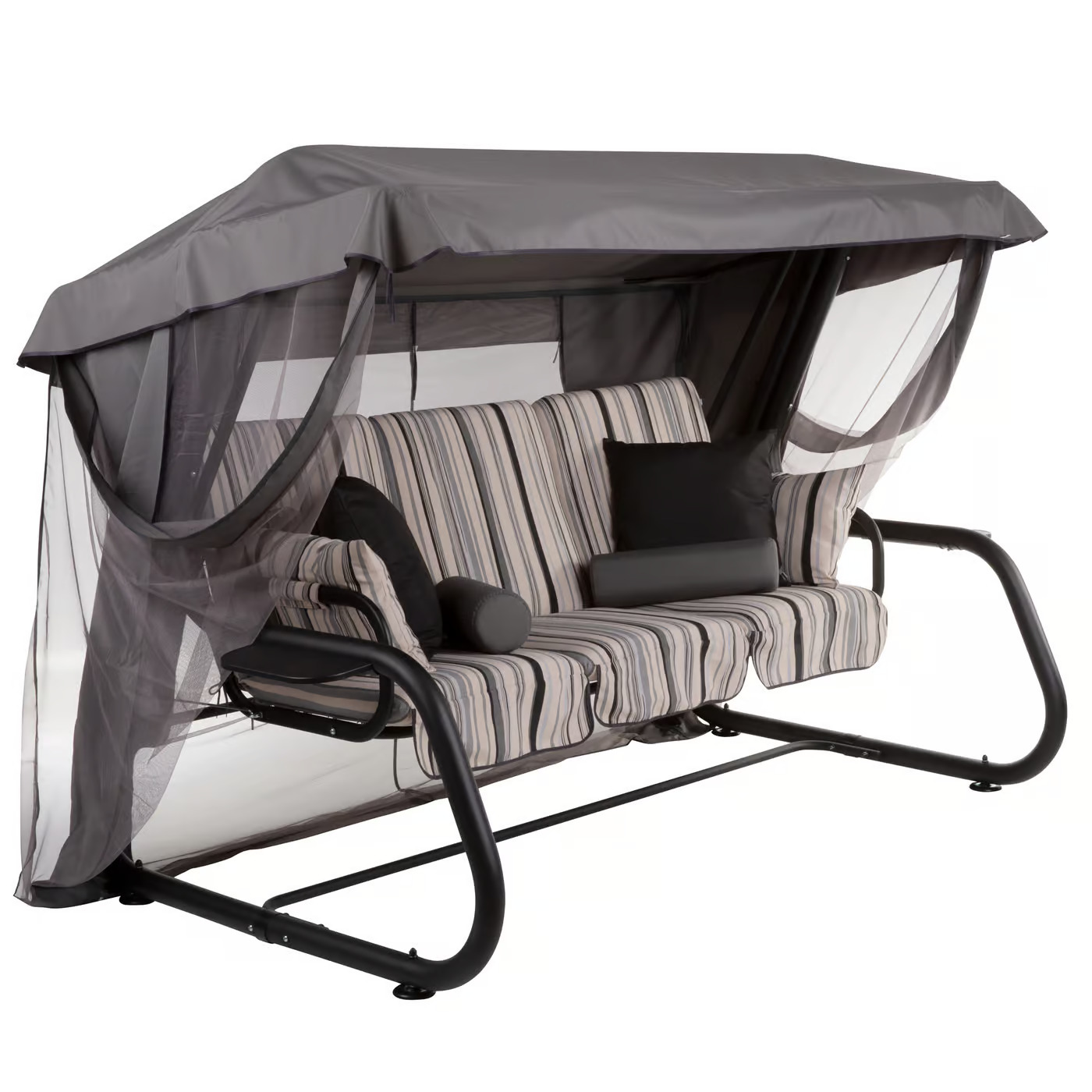 Zahradní houpačka Venezia Lux Black Edition s moskytiérou, polštářky a bočními stolky C024-06LB PATIO