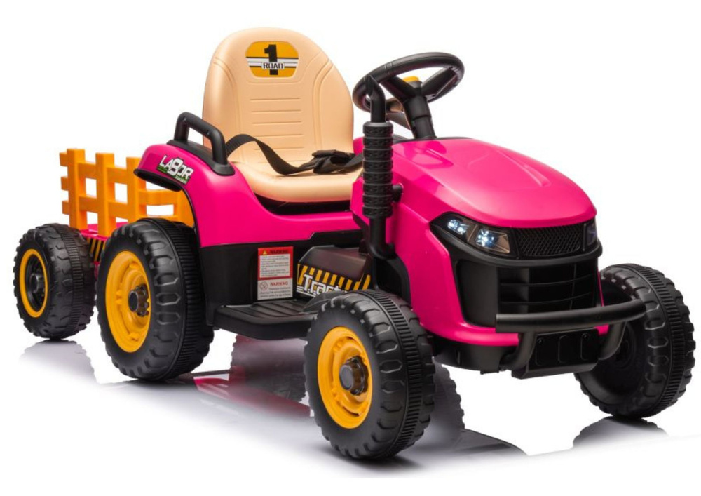 Elektrický dětský traktor s přívěsem růžový