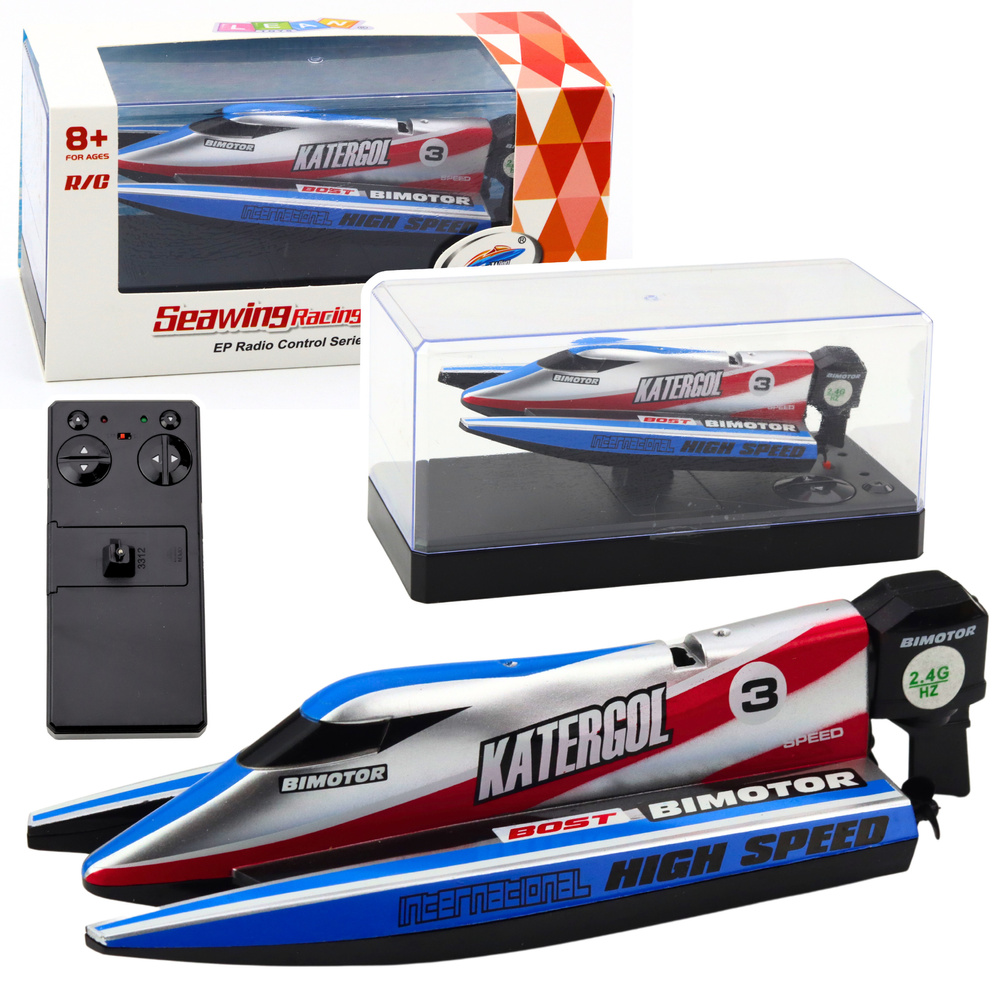 Zdalně řízený motorový člun modro-stříbrný 14 cm
