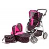 Kombinovaný kočárek pro panenky Doris 9662 tmavý s růžovými puntíky 1