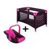 Postýlka pro panenky s nosítkem tmavá s růžovými puntíky