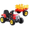 Dětský elektrický traktor s vlečkou červený