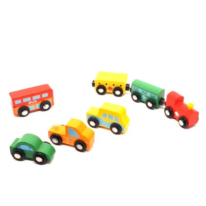 Dřevěná mašinka a auta - set