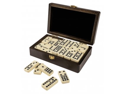 Domino, double 9, in box with walnut look