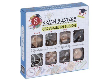 Brain Busters Puzzle Collection (8) je dárková sada osmi hlavolamů ze dřeva a kovu. Každá krabička obsahuje 4 dřevěné a 4 kovové modely, které prověří tvoji trpělivost, logiku a šikovnost. Skvělý tip na dárek pro všechny milovníky hlavolamů a chytrých výzev.  Balení obsahuje:  4 dřevěné hlavolamy  4 kovové hlavolamy  elegantní dárkovou krabičku