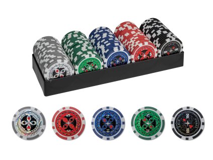 Sada 100 pokerových žetonů s plastovým držákem
