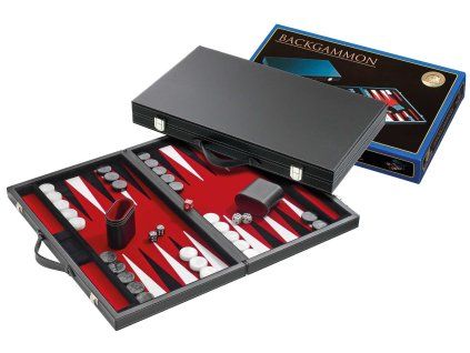 Backgammon black inlaid, felt red 46 cm