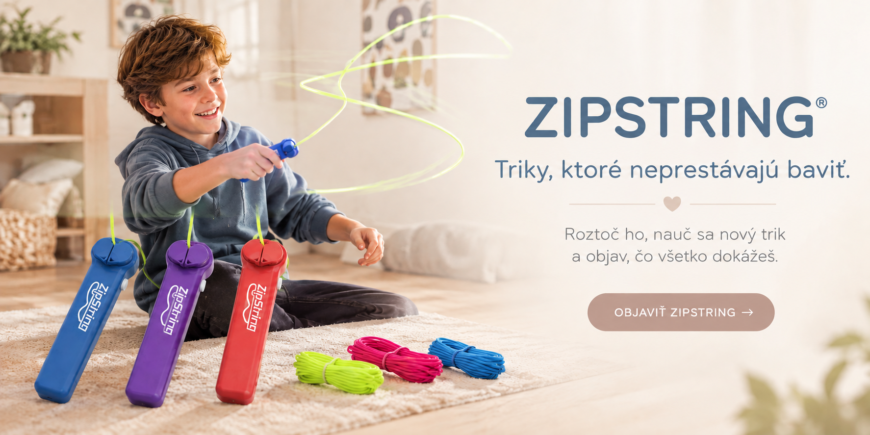 ZipString® Original – dokonalá patentovaná hračka na nekonečné triky a zábavu, nabíjanie cez USB-C, pre deti aj dospelých, 3 veľkosti šnúr - modrá, fialová, červená
