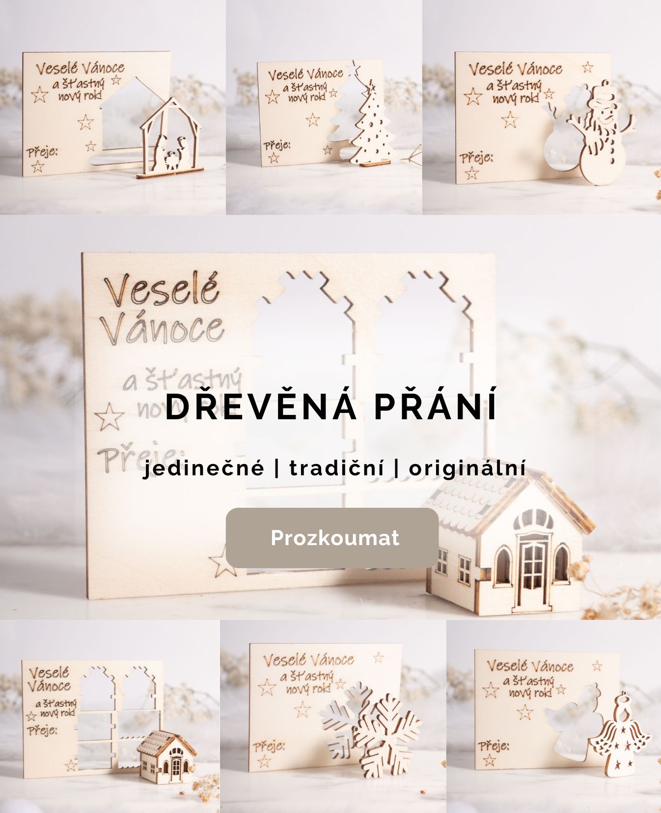Dárkové dřevěné přání, dřevěné vánoční přání