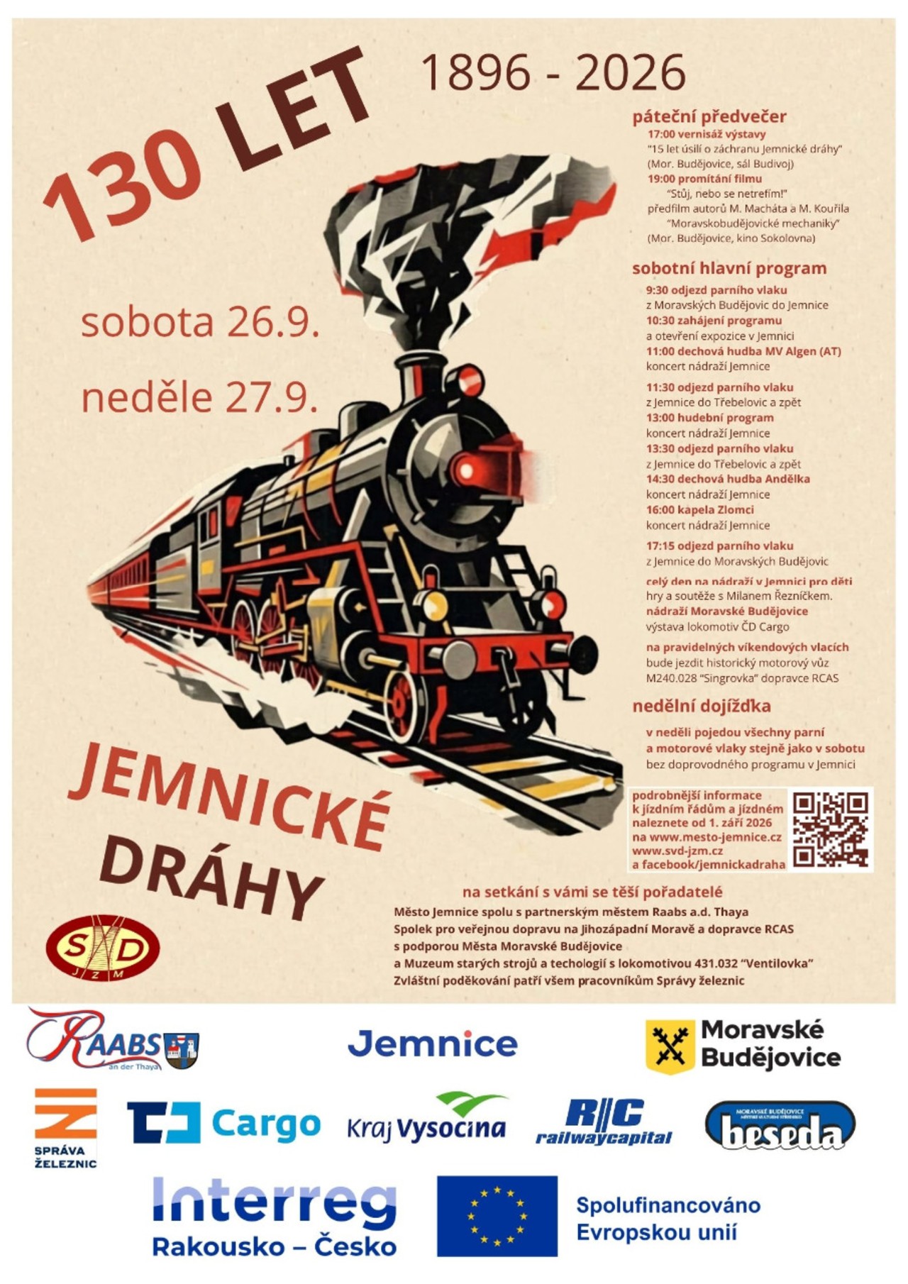 130 let Jemnické dráhy 2026: parní vlak s Ventilovkou a expozice návěstidel