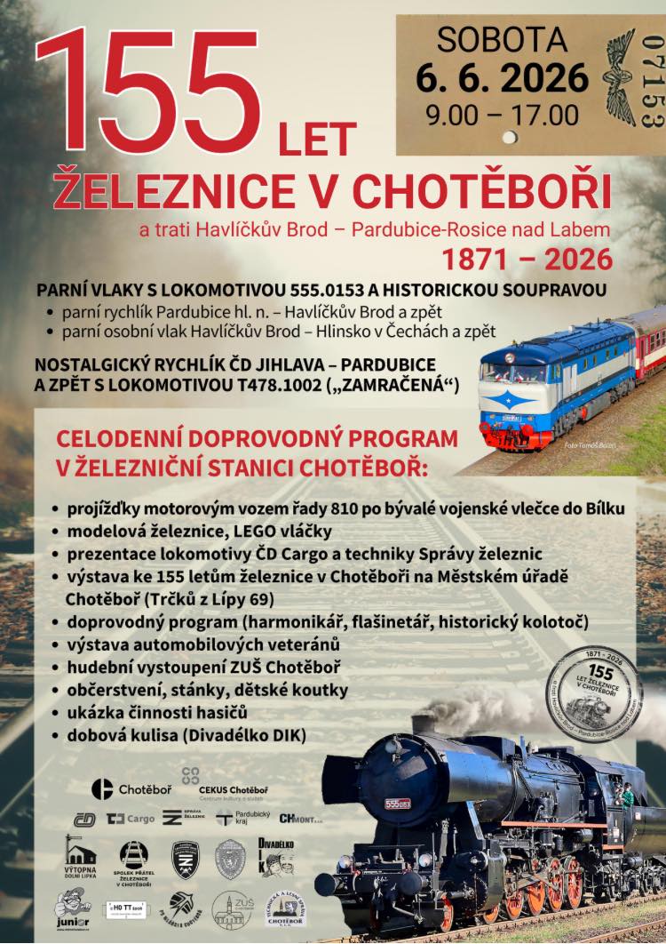 155 let železnice v Chotěboři: parní vlaky a celodenní program