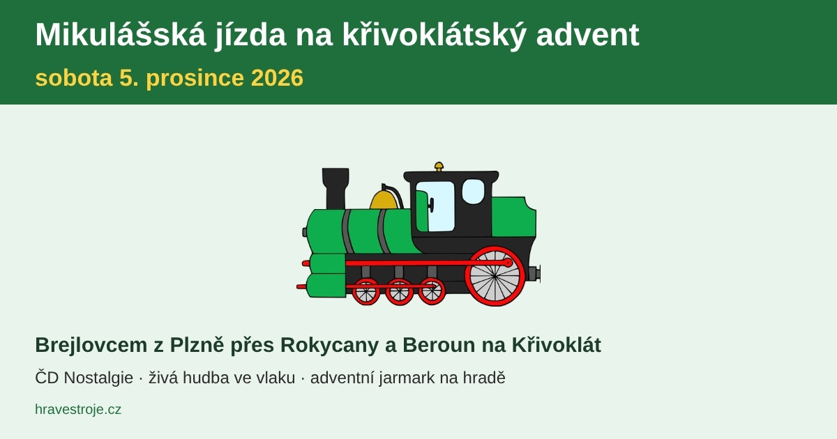 Mikulášská jízda na křivoklátský advent 5. 12. 2026 – ilustrace mašinky