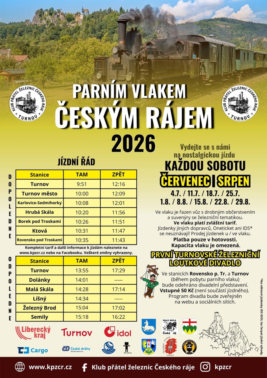 Parním vlakem Českým rájem 2026 — termíny, jízdní řád a tipy pro rodiny