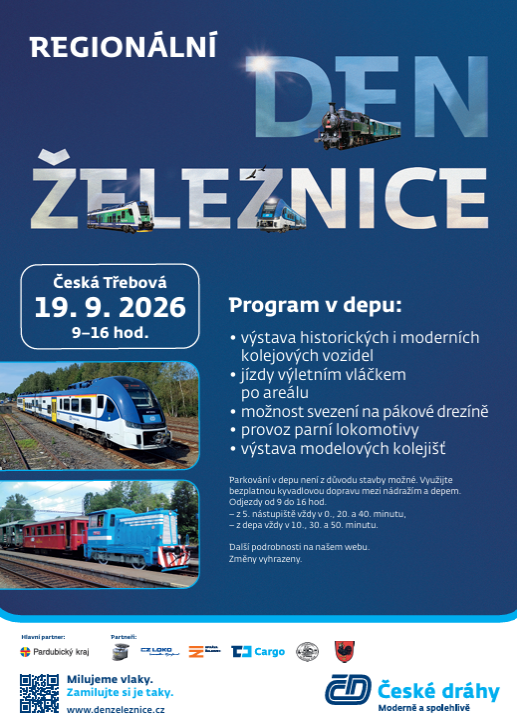Regionální den železnice v České Třebové 2026: vstup zdarma, parní lokomotiva i drezína