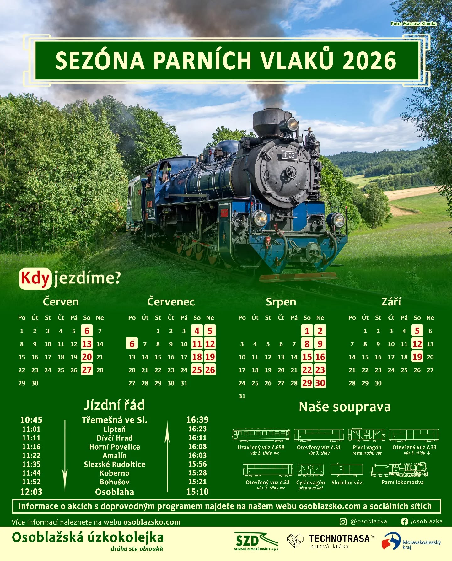 Osoblažská úzkokolejka 2026 – termíny parních jízd a jízdní řád