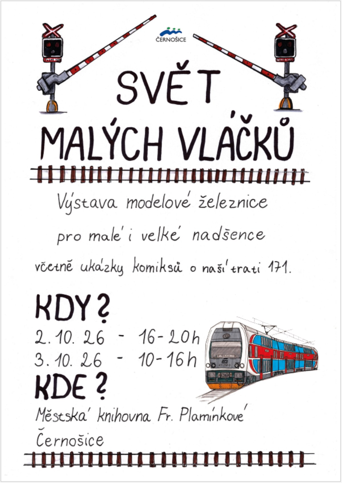 Svět malých vláčků v Černošicích 2026: modelové kolejiště v knihovně 2. a 3. října