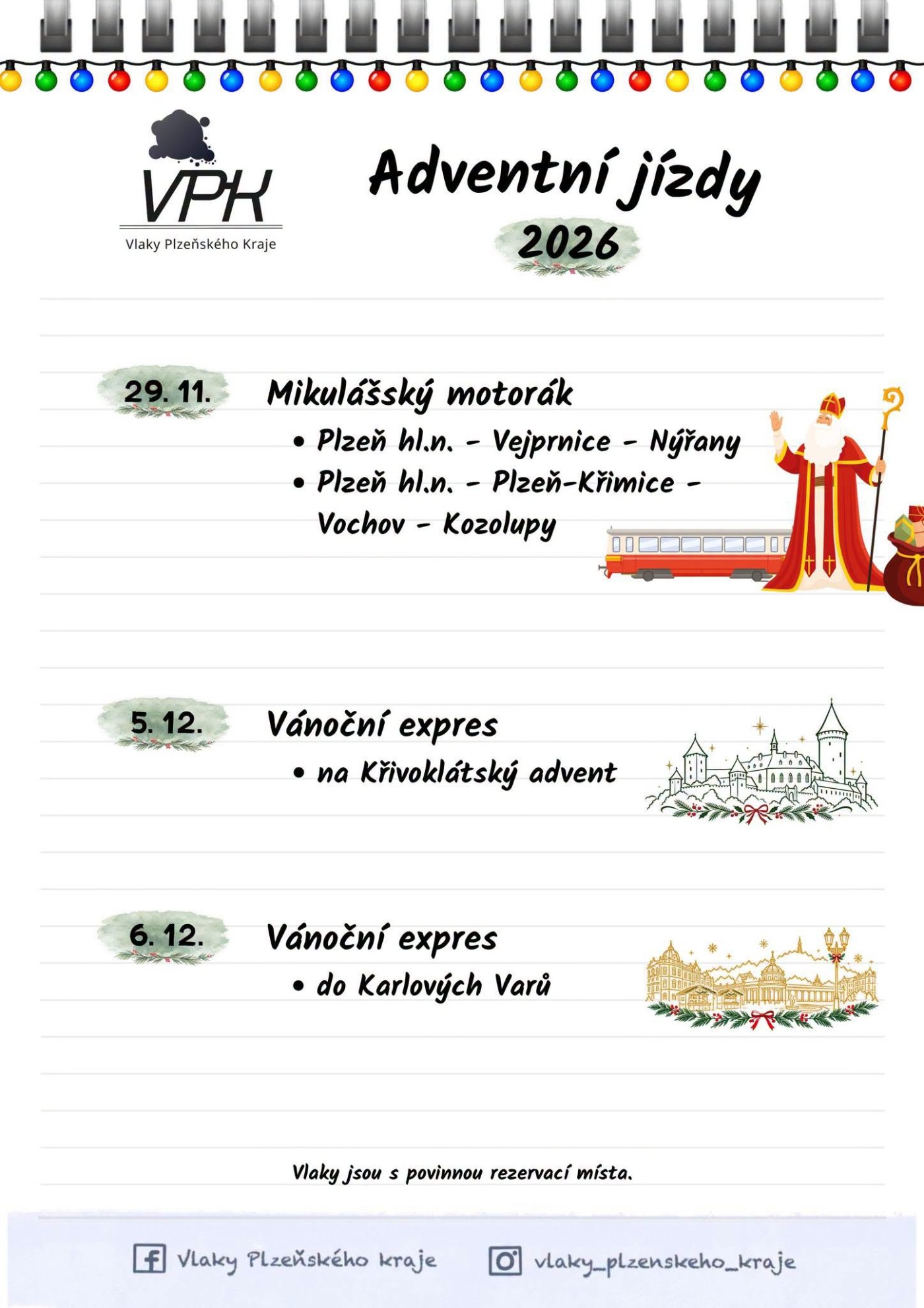 Vánoční expres na křivoklátský advent 5. 12. 2026: retro motorákem z Plzně na Křivoklát