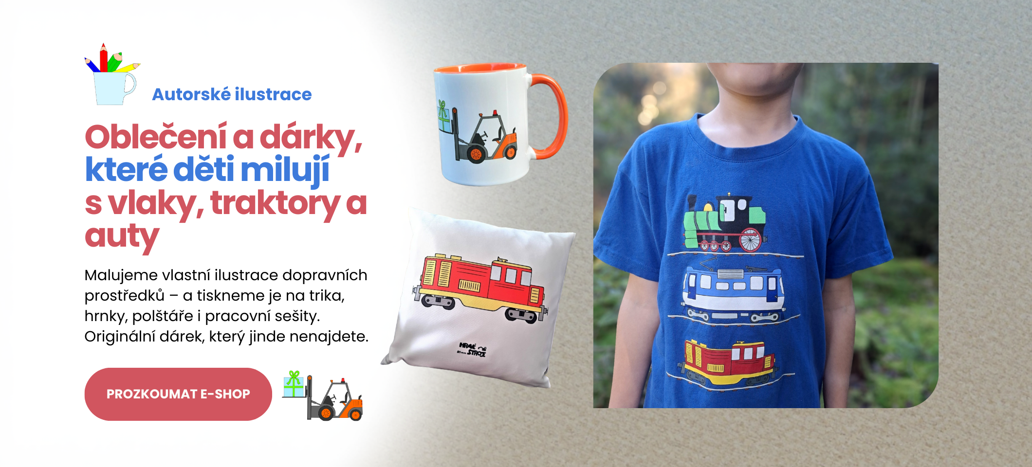 Oblečení a dárky s vlaky, traktory a auty - modré dětské tričko Tři mašinky s autorskou ilustrací tří lokomotiv pod sebou