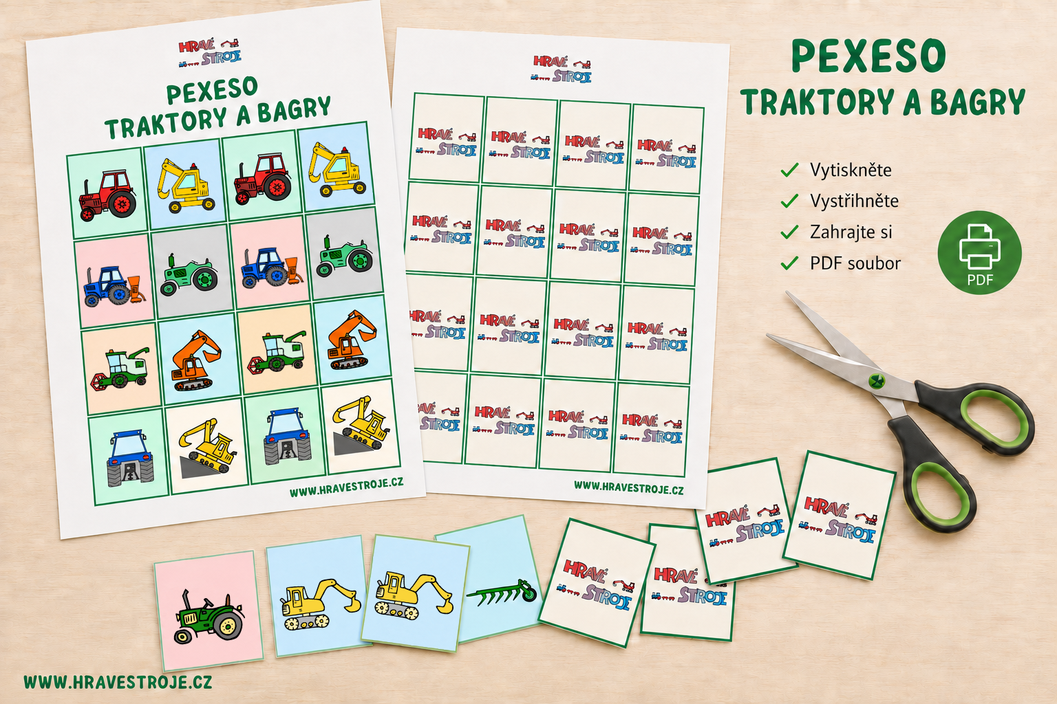 pexeso-traktory-bagry-pdf-k-tisku-pro-deti-doprava