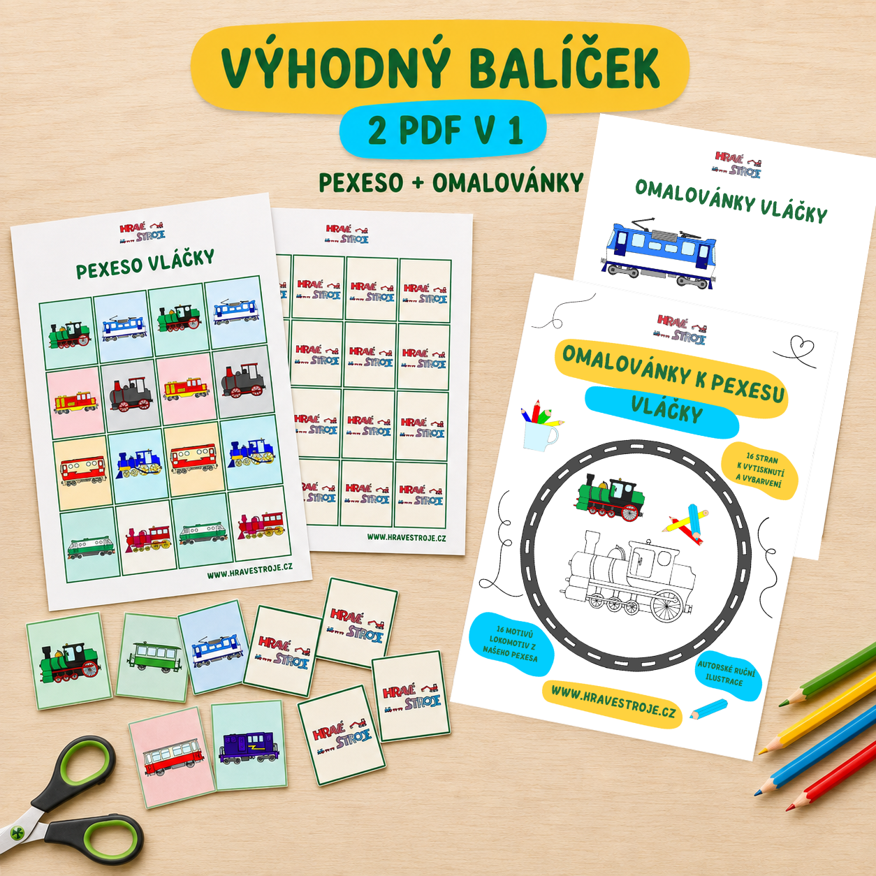 Balíček pexeso a omalovánky vláčky