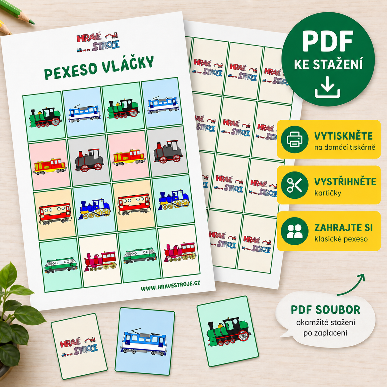 Pexeso vláčky – PDF ke stažení a vytištění doma