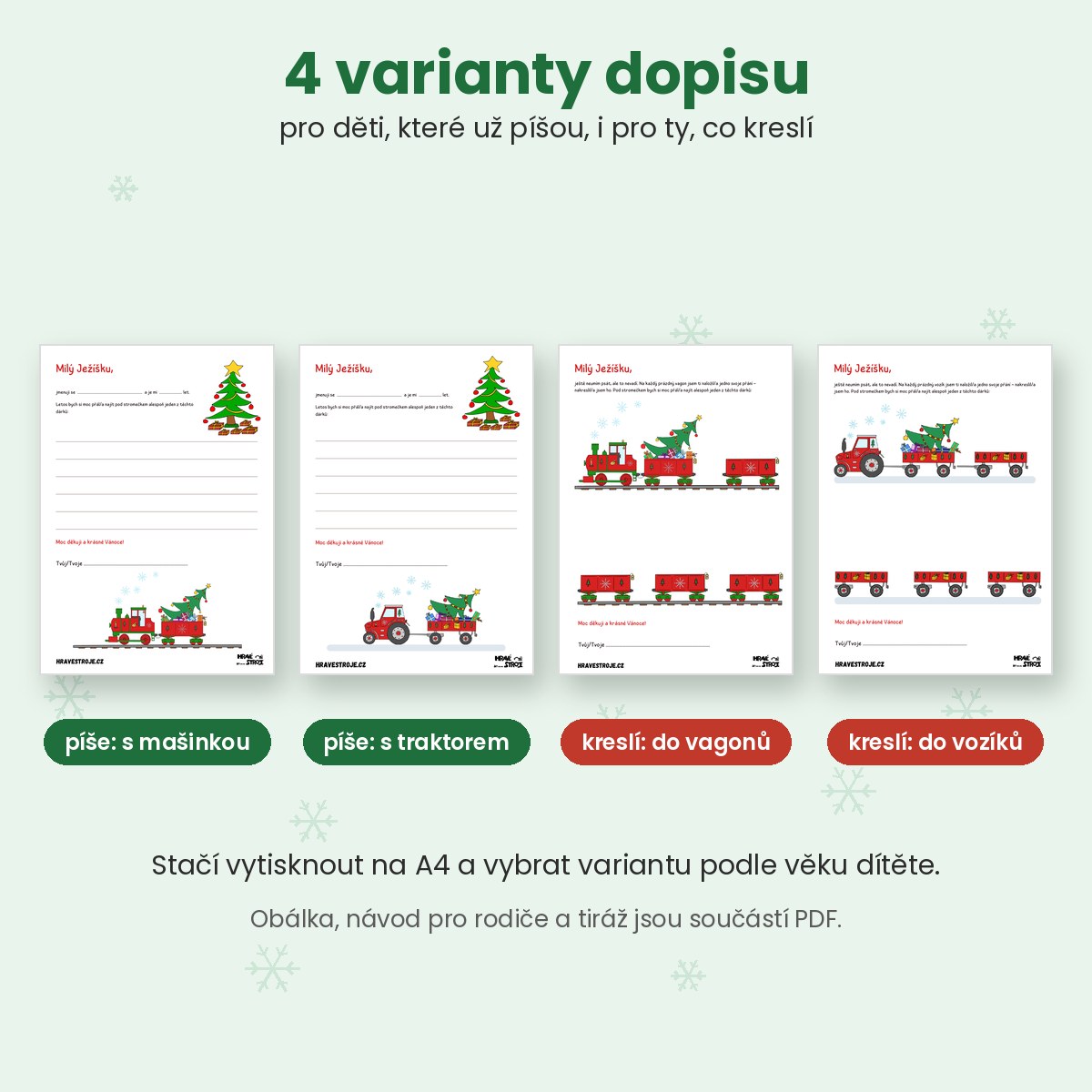 4 varianty Dopisu Ježíškovi – pro psaní i kreslení