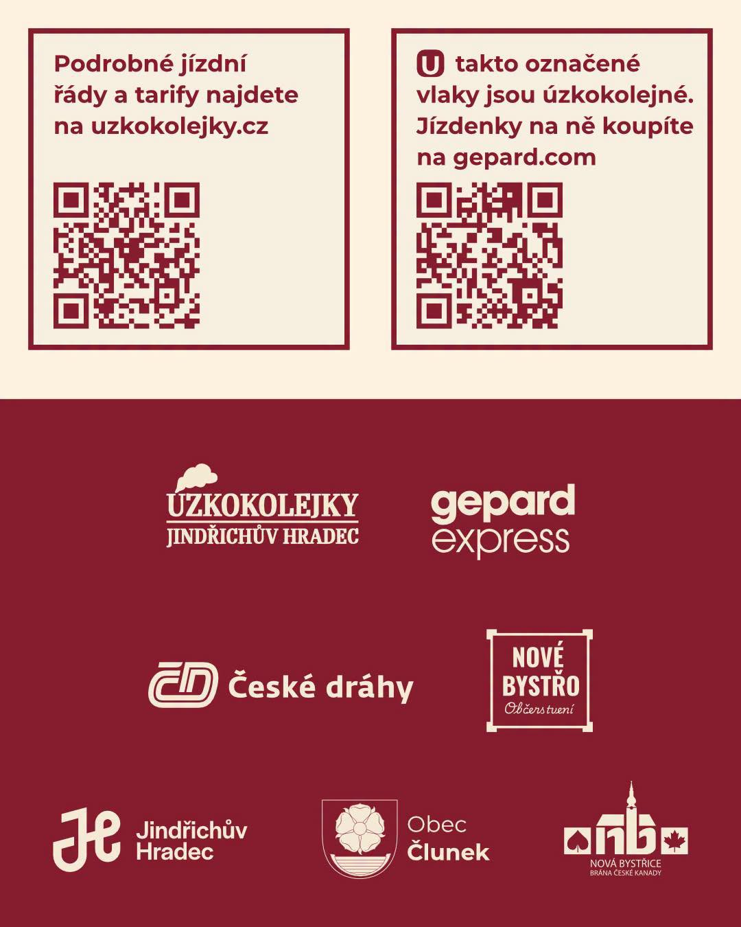Úzkokolejky Gepard Express – jízdní řády a QR kódy
