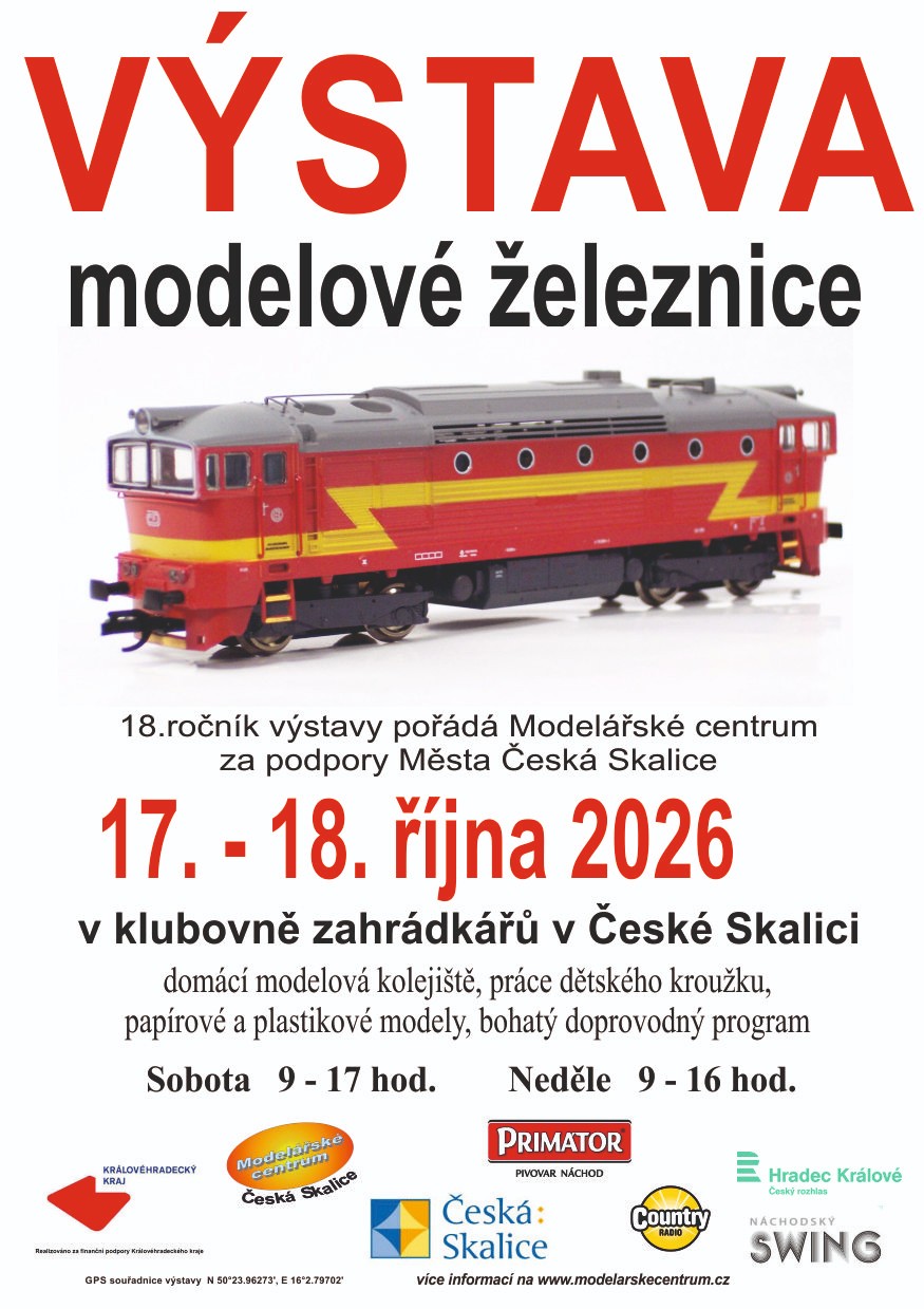Plakát výstavy modelové železnice v České Skalici 17.–18. 10. 2026