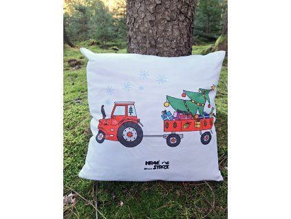 Vánoční polštář s traktorem